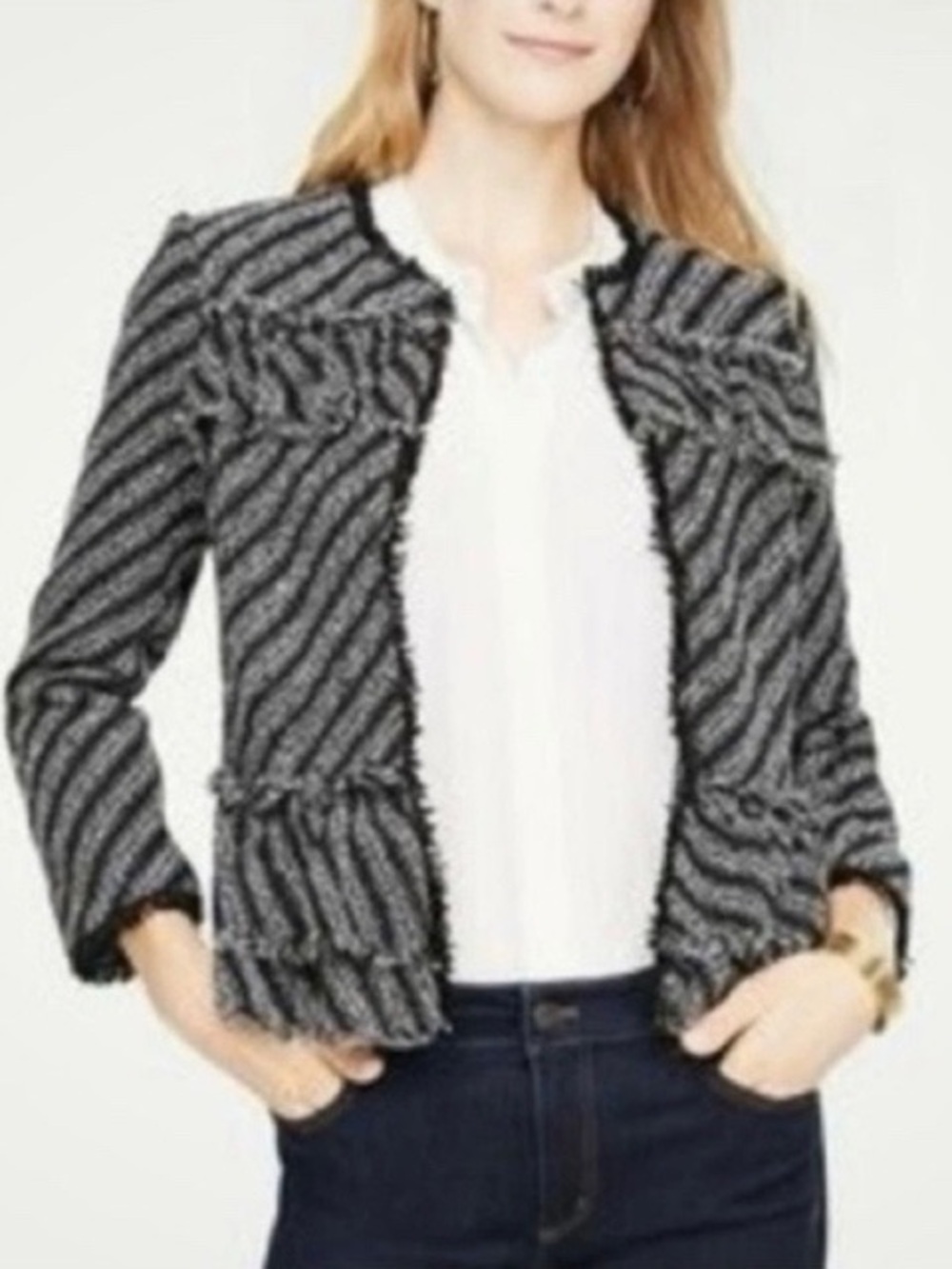 Ann Taylor Tweed Striped Ruffle‎ Jacket